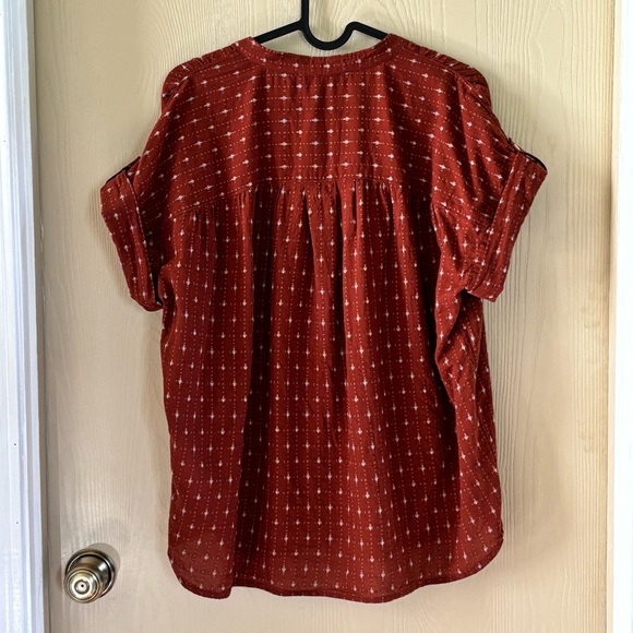 Madewell Burnt Orange button up short sleeve in geometric checkered pattern - Picture 3 of 5